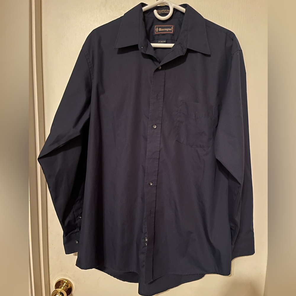 Classic Wrinkle Free Blue Dress Shirt Long Sleeve Cotton